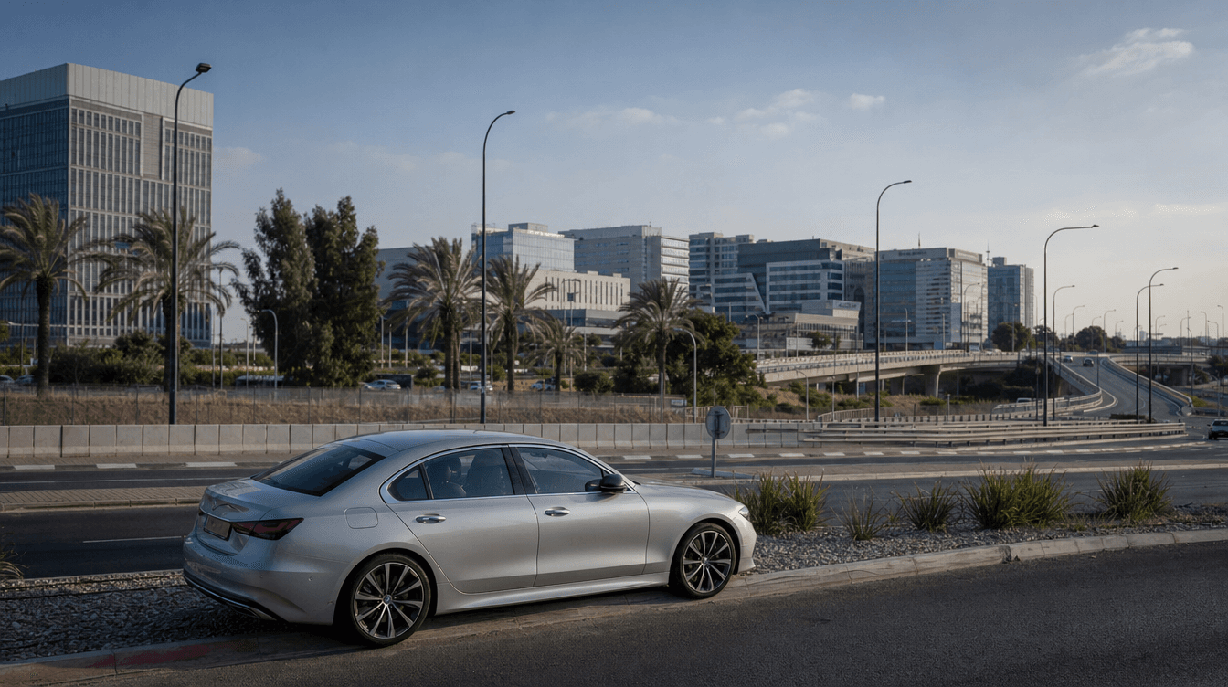 אזור פתח תקווה — רחוב עם רכב ובניינים